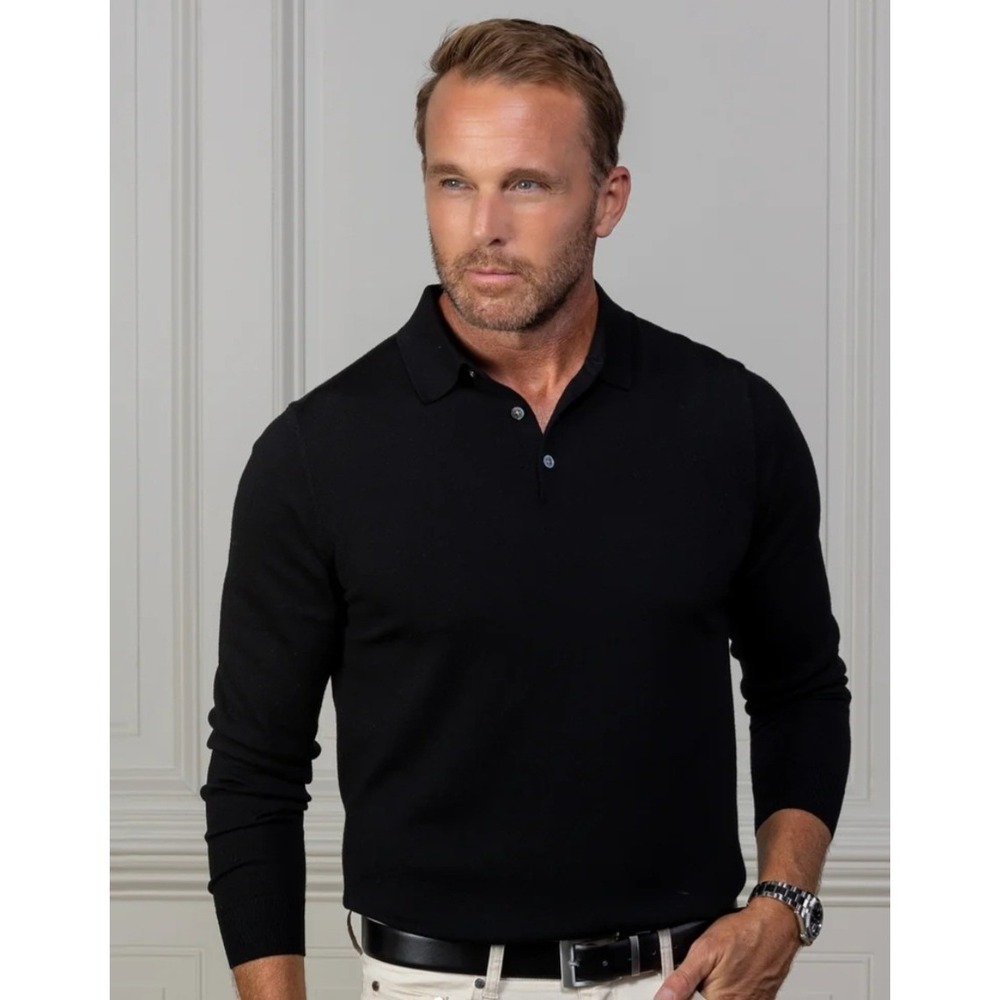 NWT Collars and Co Bellagio Three Button Long Sleeve Merino Polo Black 2XL - Picture 1 of 7